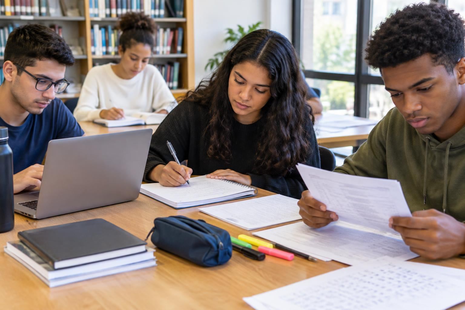 Estudantes se preparando para o Enem em ambiente de estudo