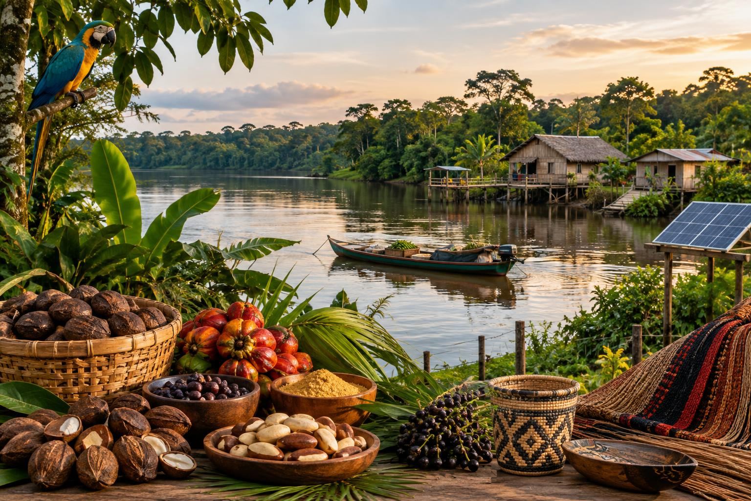 Ilustração editorial genérica sobre bioeconomia na Amazônia
