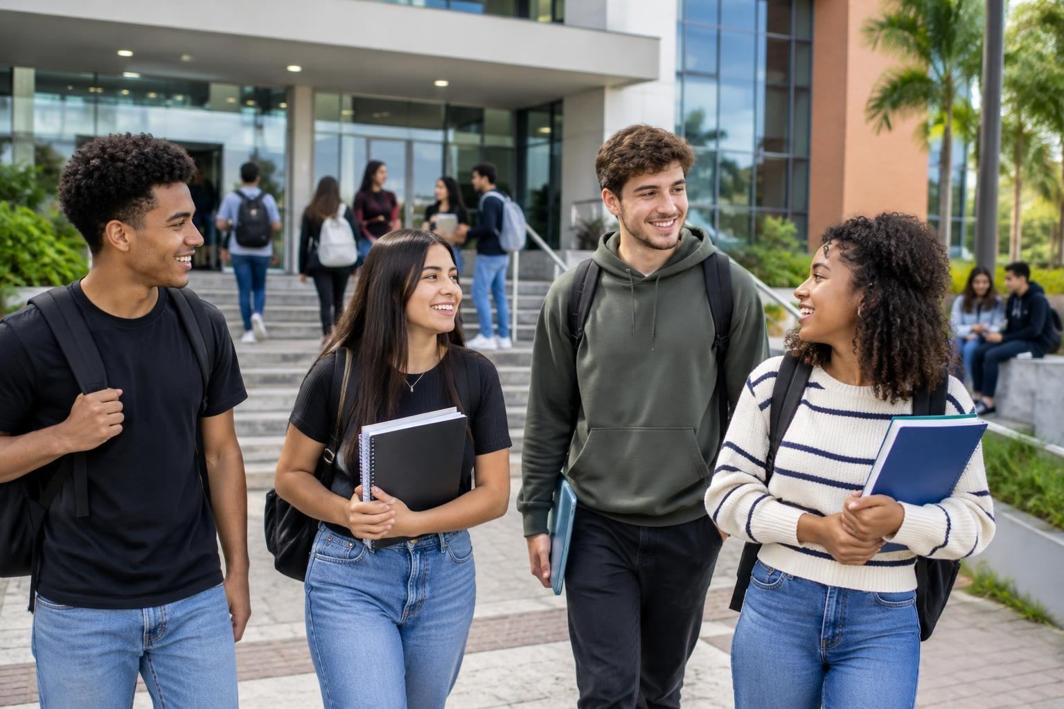 Estudantes em ambiente universitário, representando acesso à educação superior