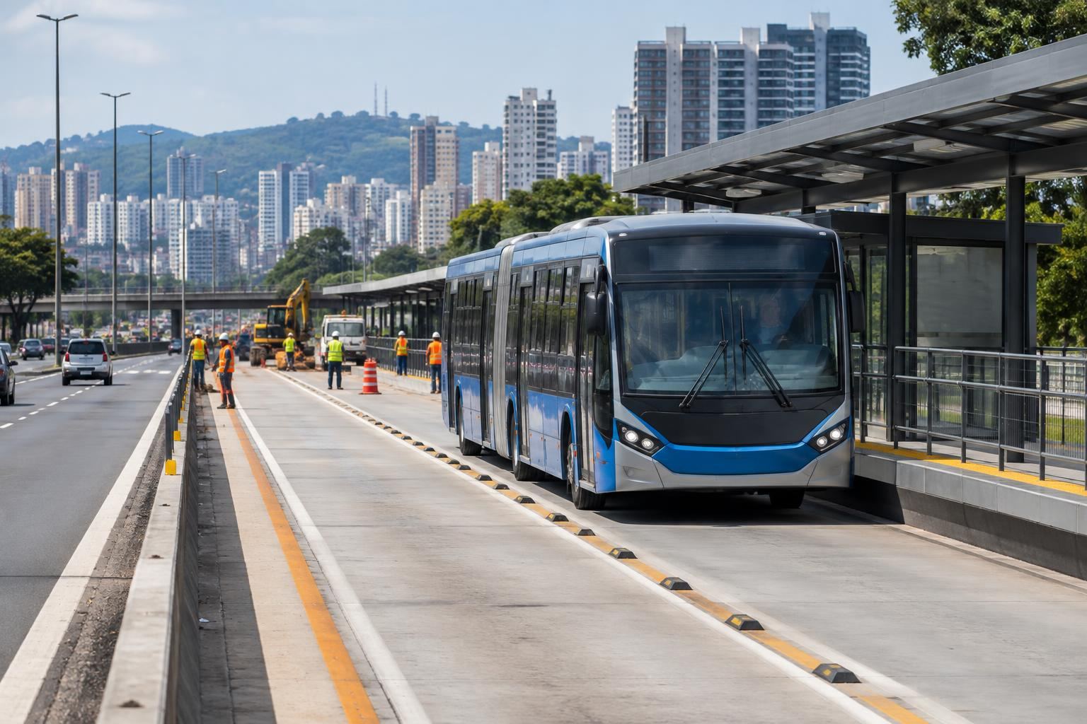 Ilustração genérica de obra de transporte urbano em área metropolitana